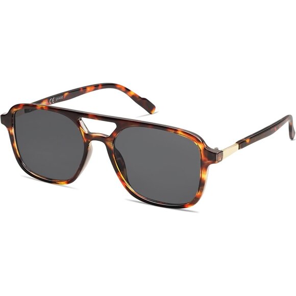 Sojos Women Mens Tortoise/Grey Trendy Rectangle Retro Aviator Shades Sunglasses - Picture 1 of 6